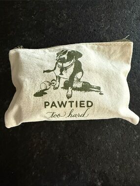 'Pawtied Too Hard' Canvas Zip Pouch - Cream and Olive Green